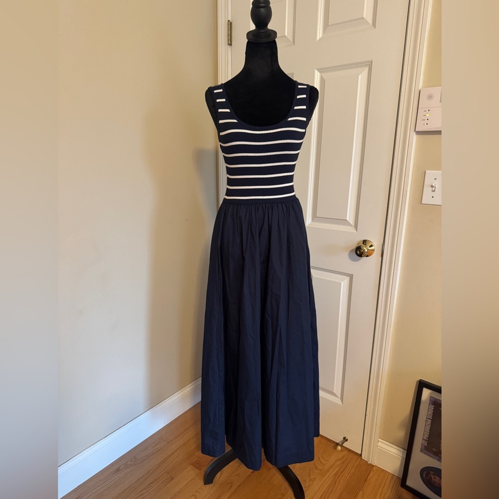 Moon River Navy & White Striped Sleeveless Maxi Dress - size Small NWOT